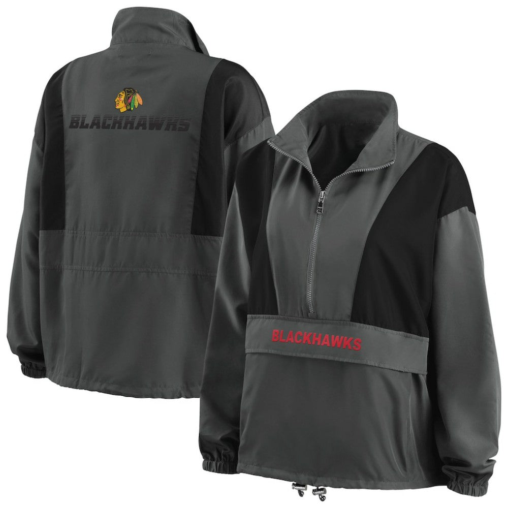 Chicago Blackhawks WEAR by Erin Andrews Women's Popover Packable Half-Zip Jacket - Charcoal - NHL