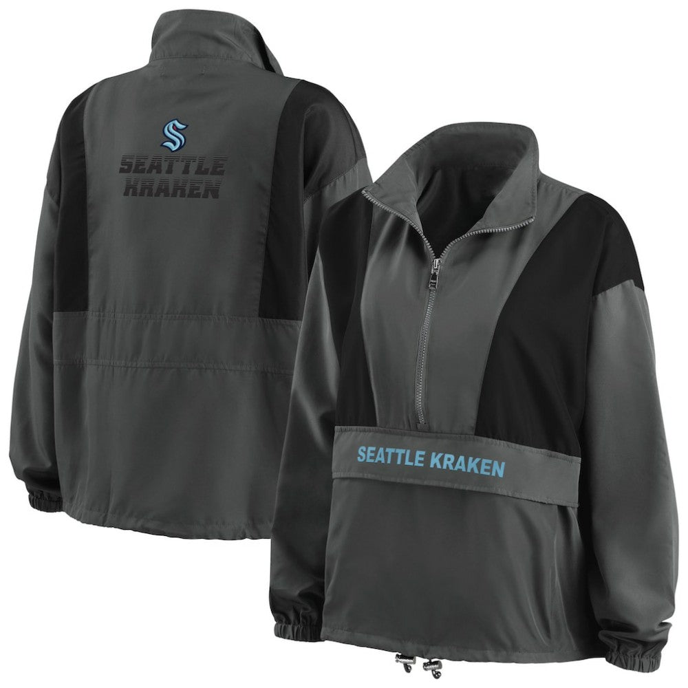 Seattle Kraken WEAR by Erin Andrews Women's Popover Packable Half-Zip Jacket - Charcoal - NHL