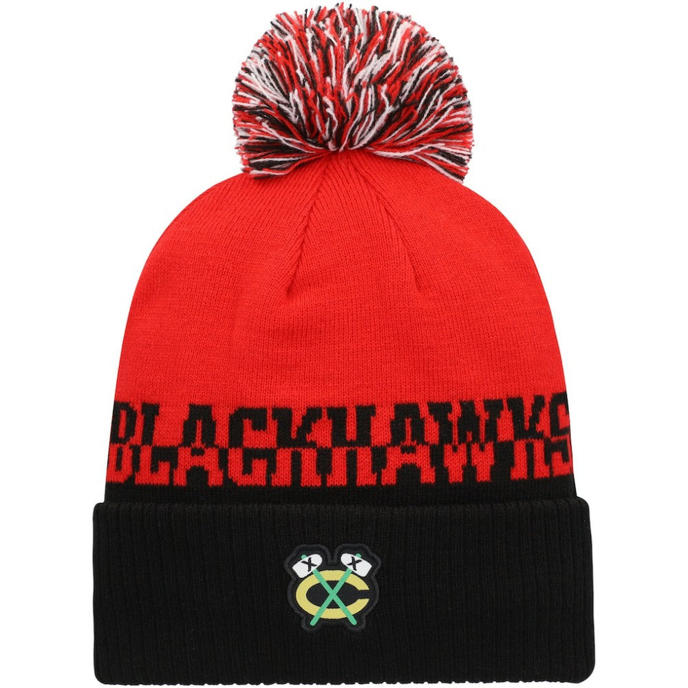 Chicago Blackhawks adidas COLD.RDY Cuffed Knit Hat with Pom - Red/Black - NHL