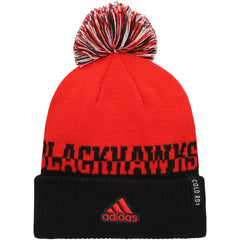 Chicago Blackhawks adidas COLD.RDY Cuffed Knit Hat with Pom - Red/Black - NHL