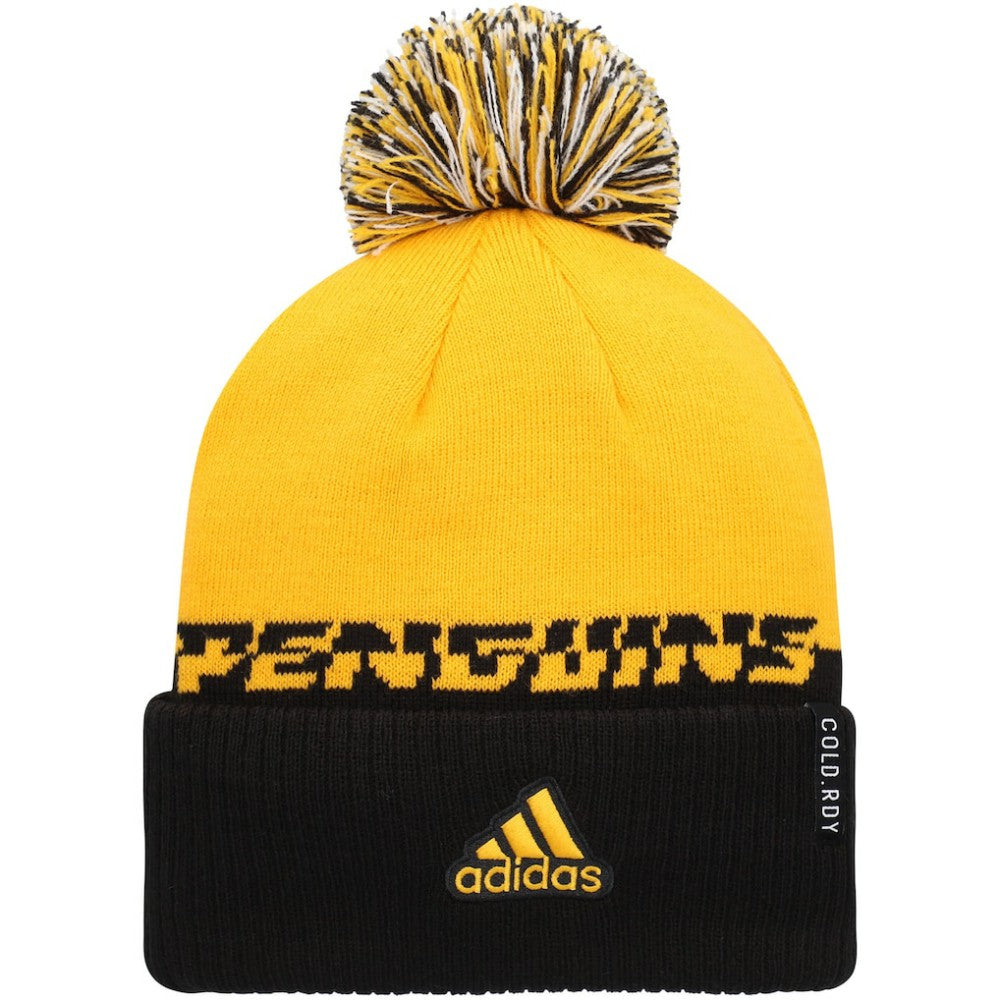 Pittsburgh Penguins adidas COLD.RDY Cuffed Knit Hat with Pom - Yellow/Black - NHL