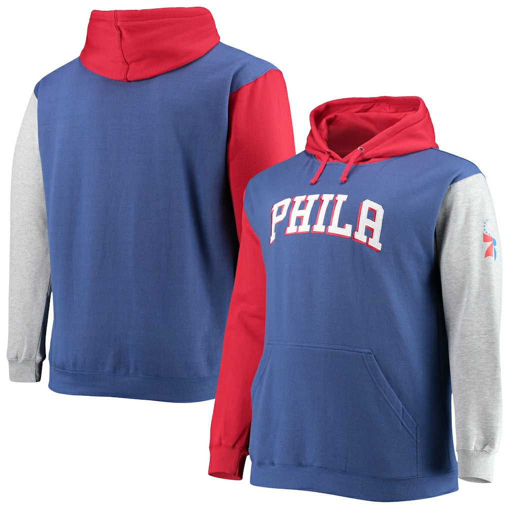 Philadelphia 76ers Big & Tall Double Contrast Pullover Hoodie Royal/Red - NBA