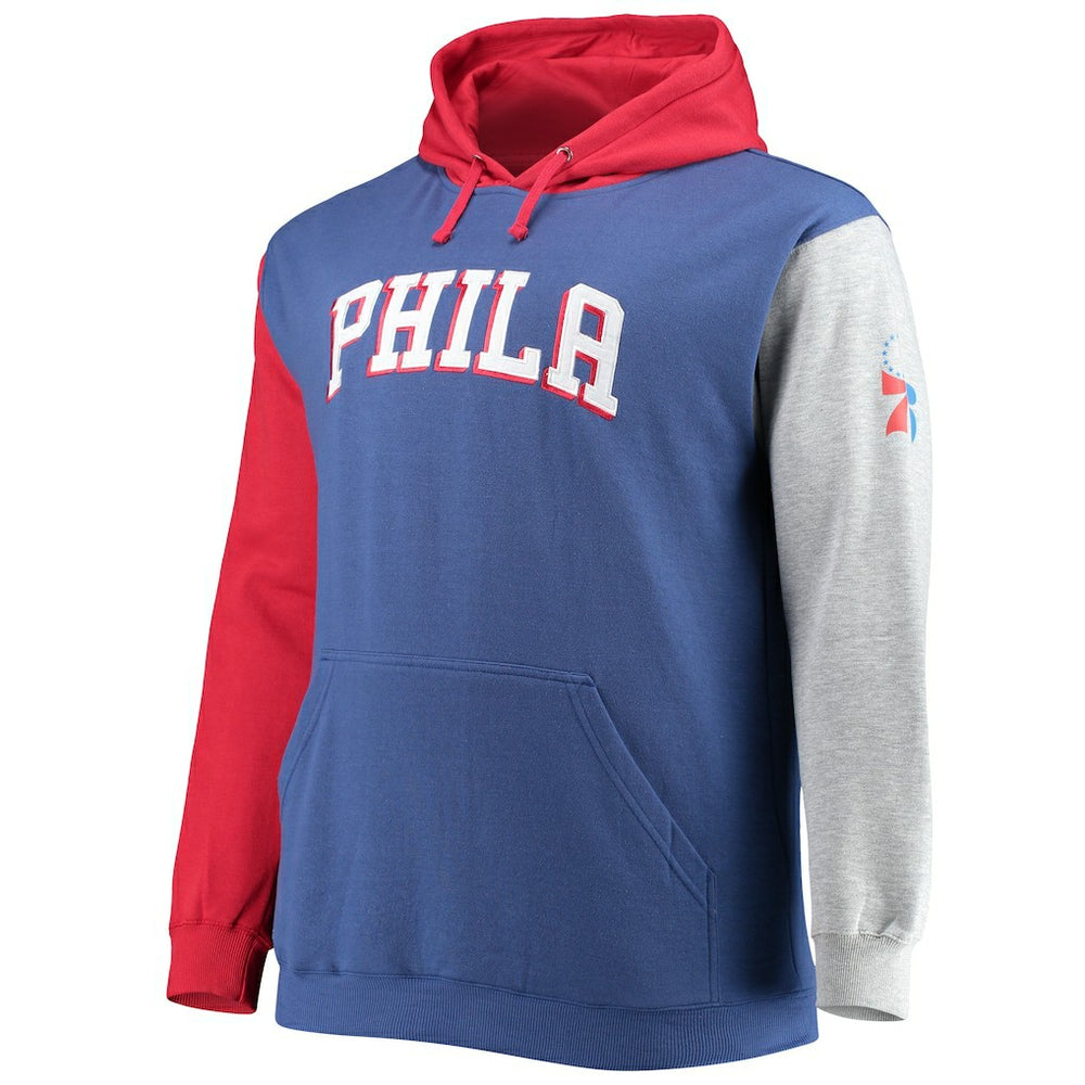 Philadelphia 76ers Big & Tall Double Contrast Pullover Hoodie Royal/Red - NBA