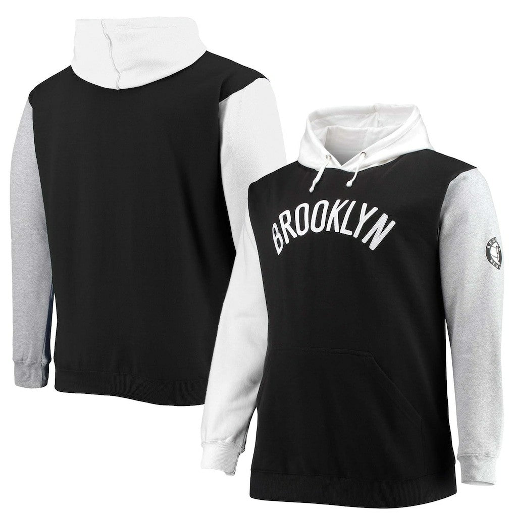 Brooklyn Nets Big & Tall Double Contrast Pullover Hoodie Black/White - NBA