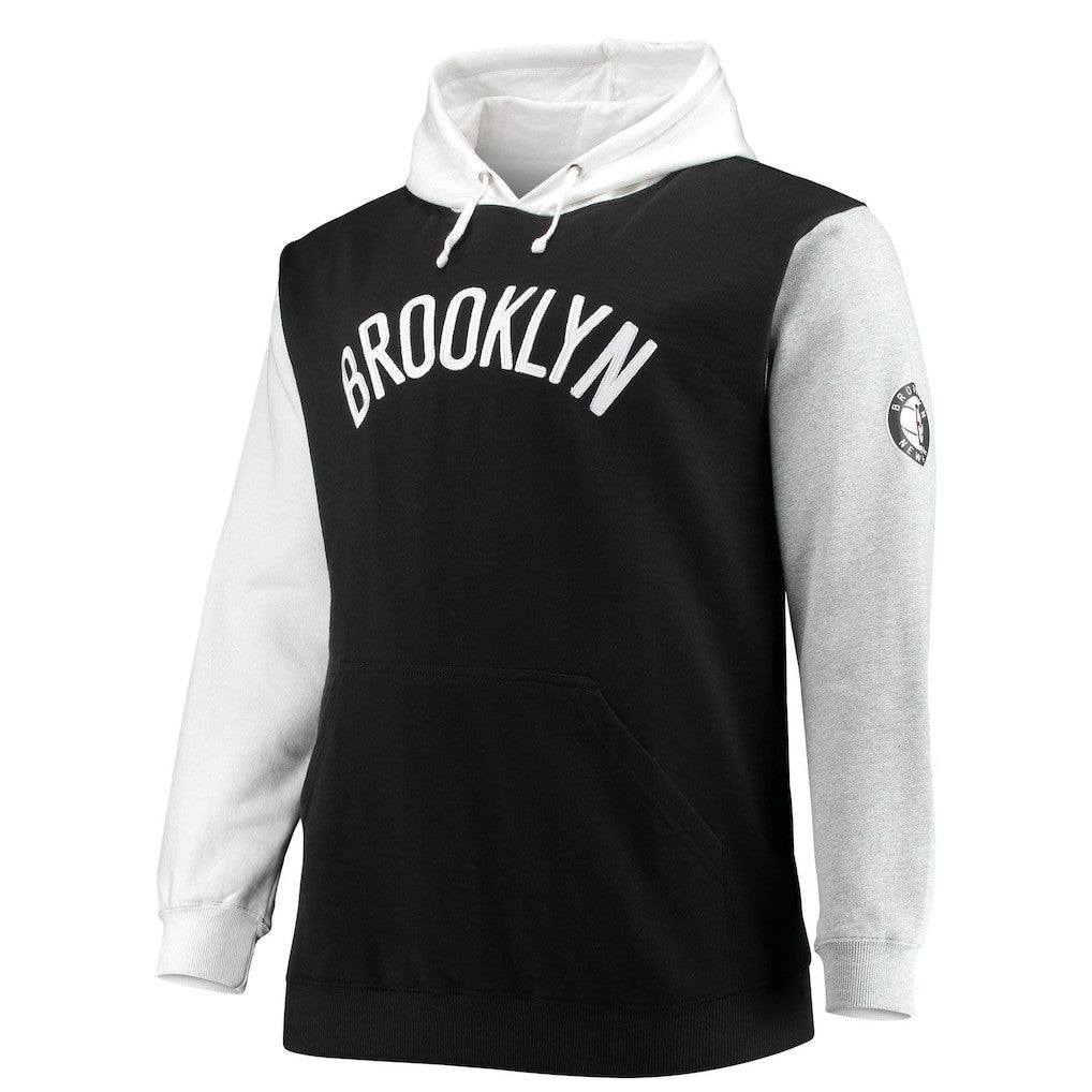 Brooklyn Nets Big & Tall Double Contrast Pullover Hoodie Black/White - NBA