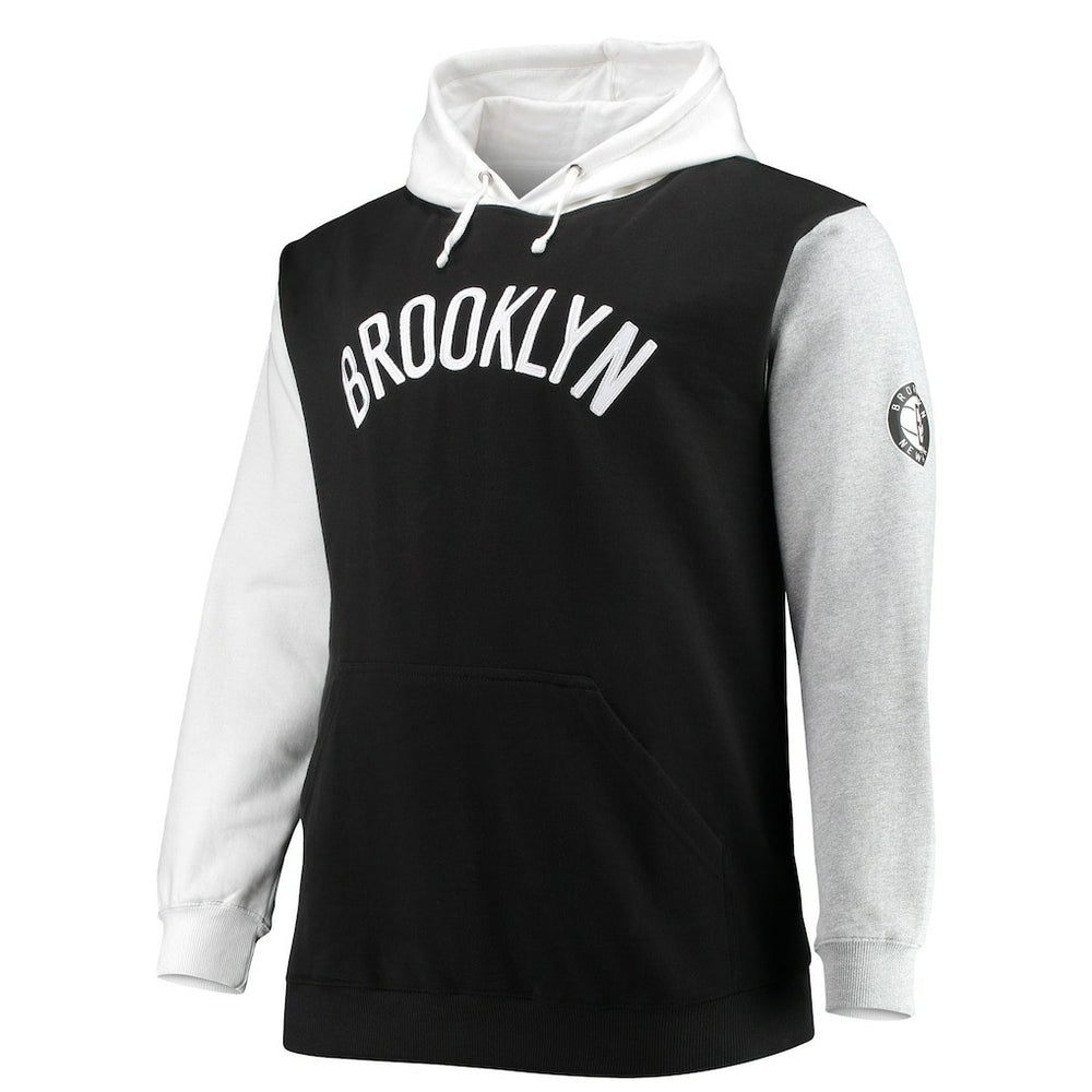 Brooklyn Nets Big & Tall Double Contrast Pullover Hoodie Black/White - NBA