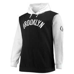 Brooklyn Nets Big & Tall Double Contrast Pullover Hoodie Black/White - NBA
