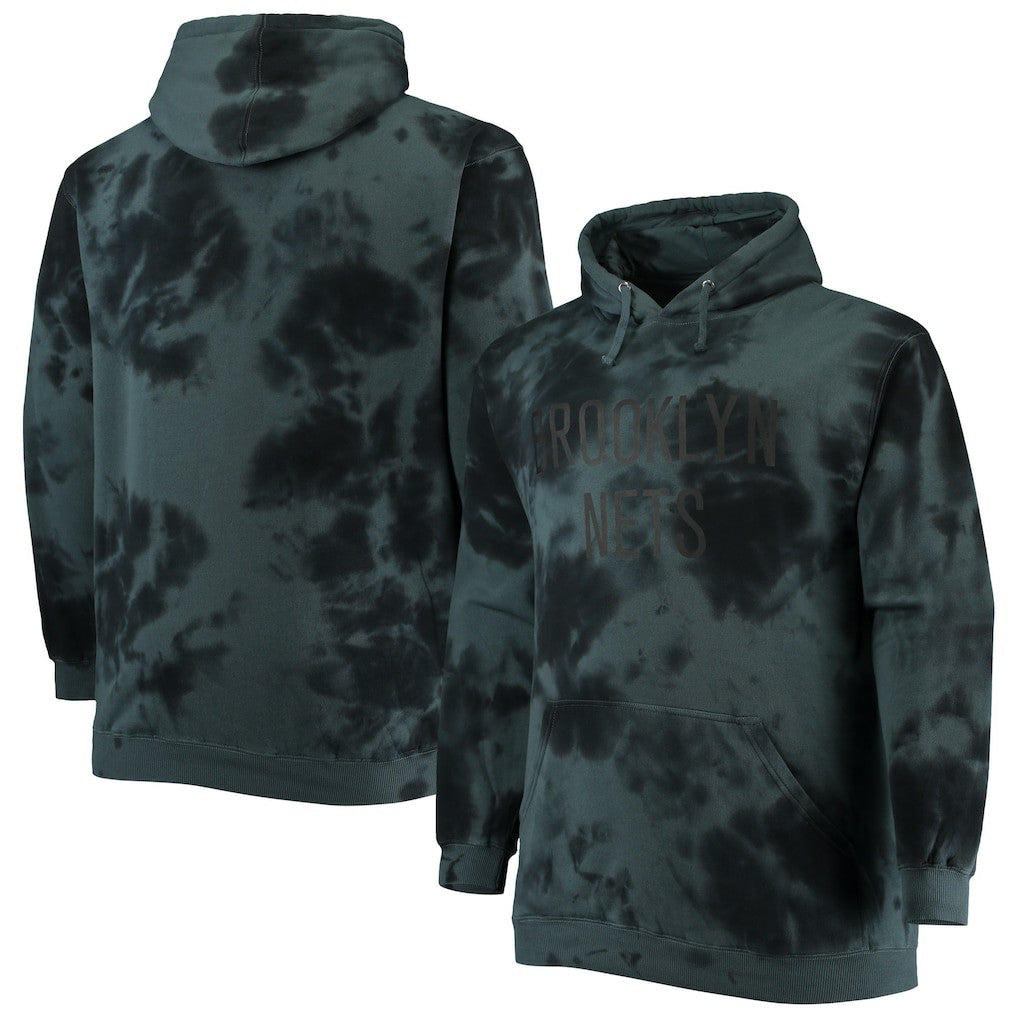 Brooklyn Nets Big & Tall Wordmark Cloud Dye Pullover Hoodie Black - NBA