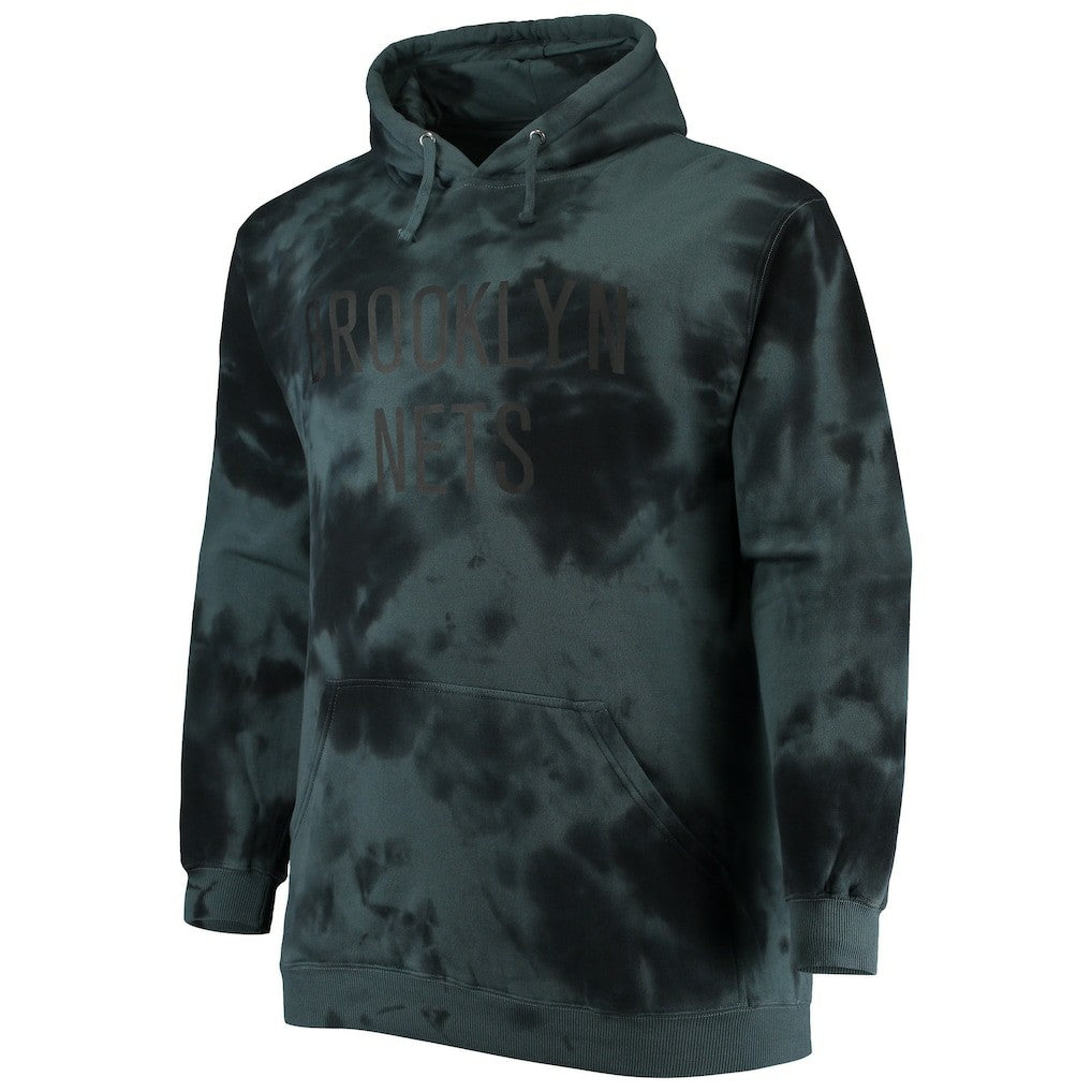 Brooklyn Nets Big & Tall Wordmark Cloud Dye Pullover Hoodie Black - NBA