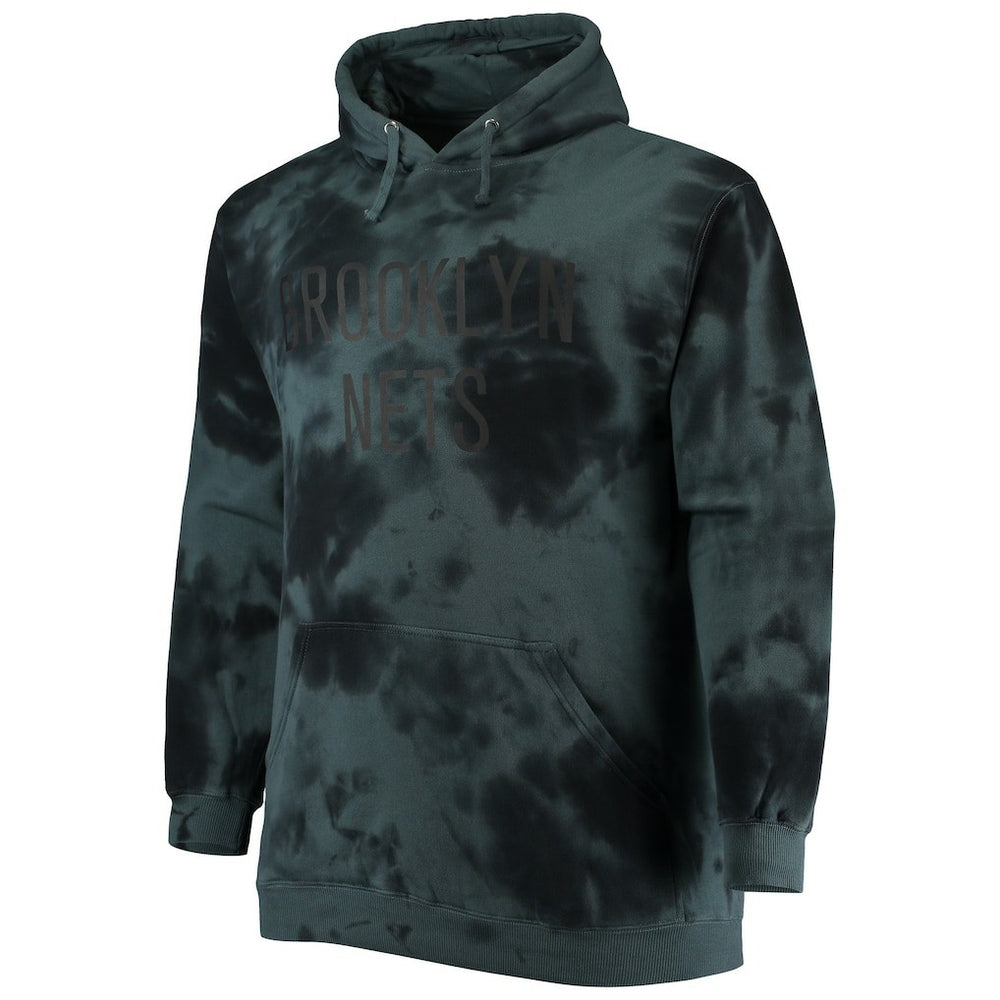 Brooklyn Nets Big & Tall Wordmark Cloud Dye Pullover Hoodie Black - NBA