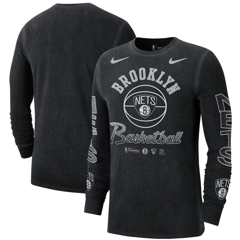 Brooklyn Nets Courtside Retro Elevated Long Sleeve T-Shirt Black - NBA