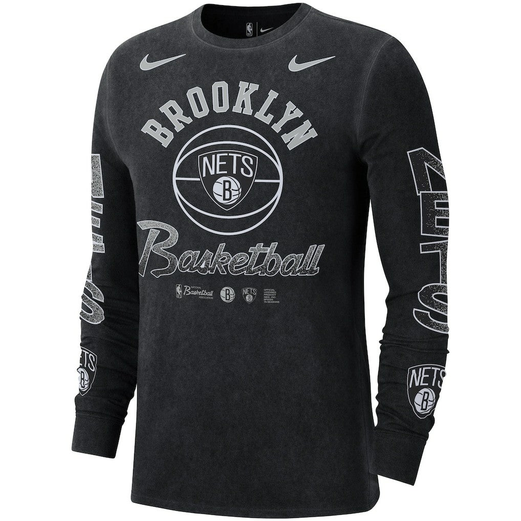 Brooklyn Nets Courtside Retro Elevated Long Sleeve T-Shirt Black - NBA