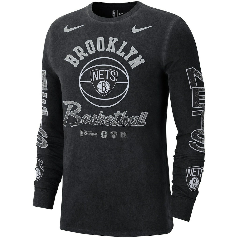 Brooklyn Nets Courtside Retro Elevated Long Sleeve T-Shirt Black - NBA