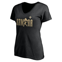 Alvin Kamara New Orleans Saints Women's Checkdown V-Neck T-Shirt Black | NFL