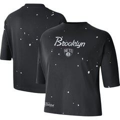 Brooklyn Nets Women's Courtside Splatter Cropped T-Shirt Black - NBA