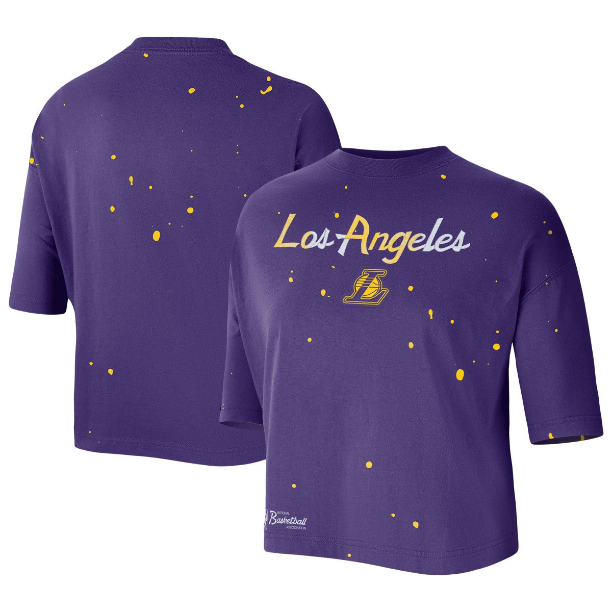 Los Angeles Lakers Women's Courtside Splatter Cropped T-Shirt Purple - NBA