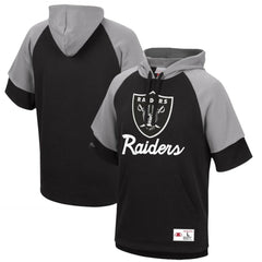 Las Vegas Raiders Home Advantage Raglan Short Sleeve Pullover Hoodie Black | Mitchell & Ness