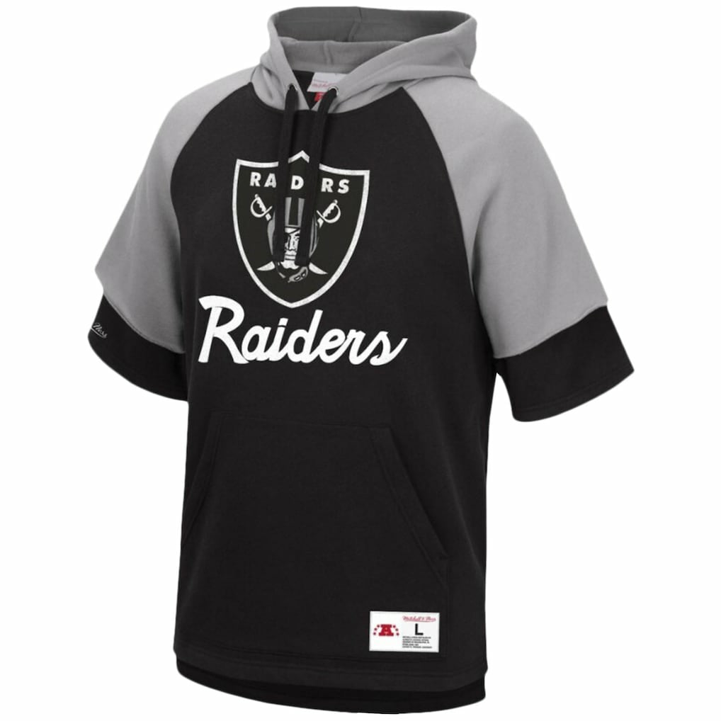 Las Vegas Raiders Home Advantage Raglan Short Sleeve Pullover Hoodie Black | Mitchell & Ness