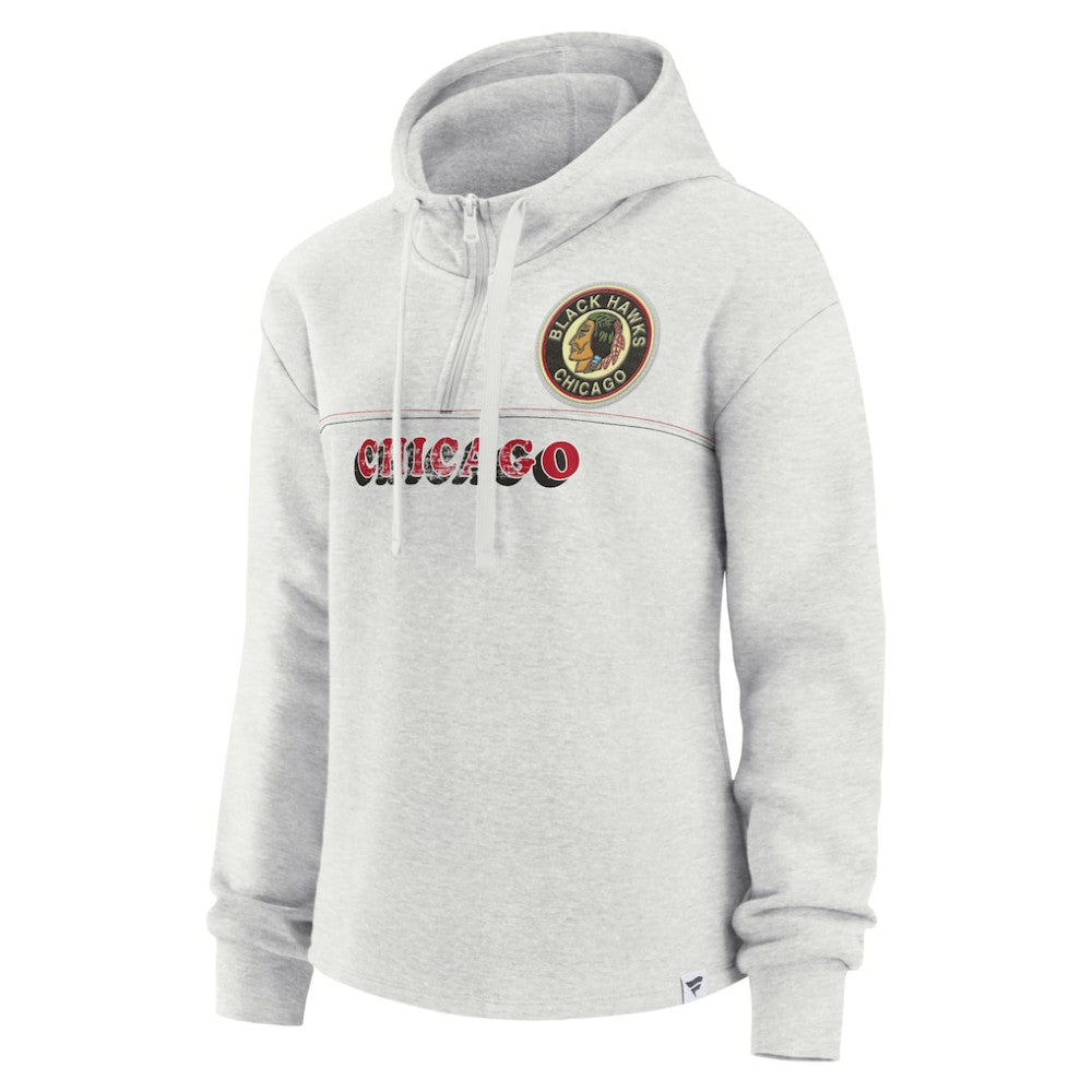 Chicago Blackhawks Fanatics Women's True Classics Legacy Quarter-Zip Hoodie - Ash - NHL
