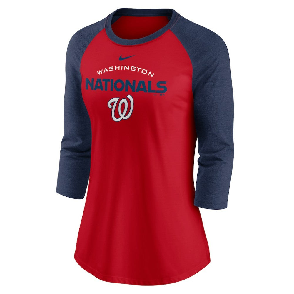 Washington Nationals Nike Women's Modern Baseball Arch Tri-Blend Raglan 3/4-Sleeve T-Shirt - MLB