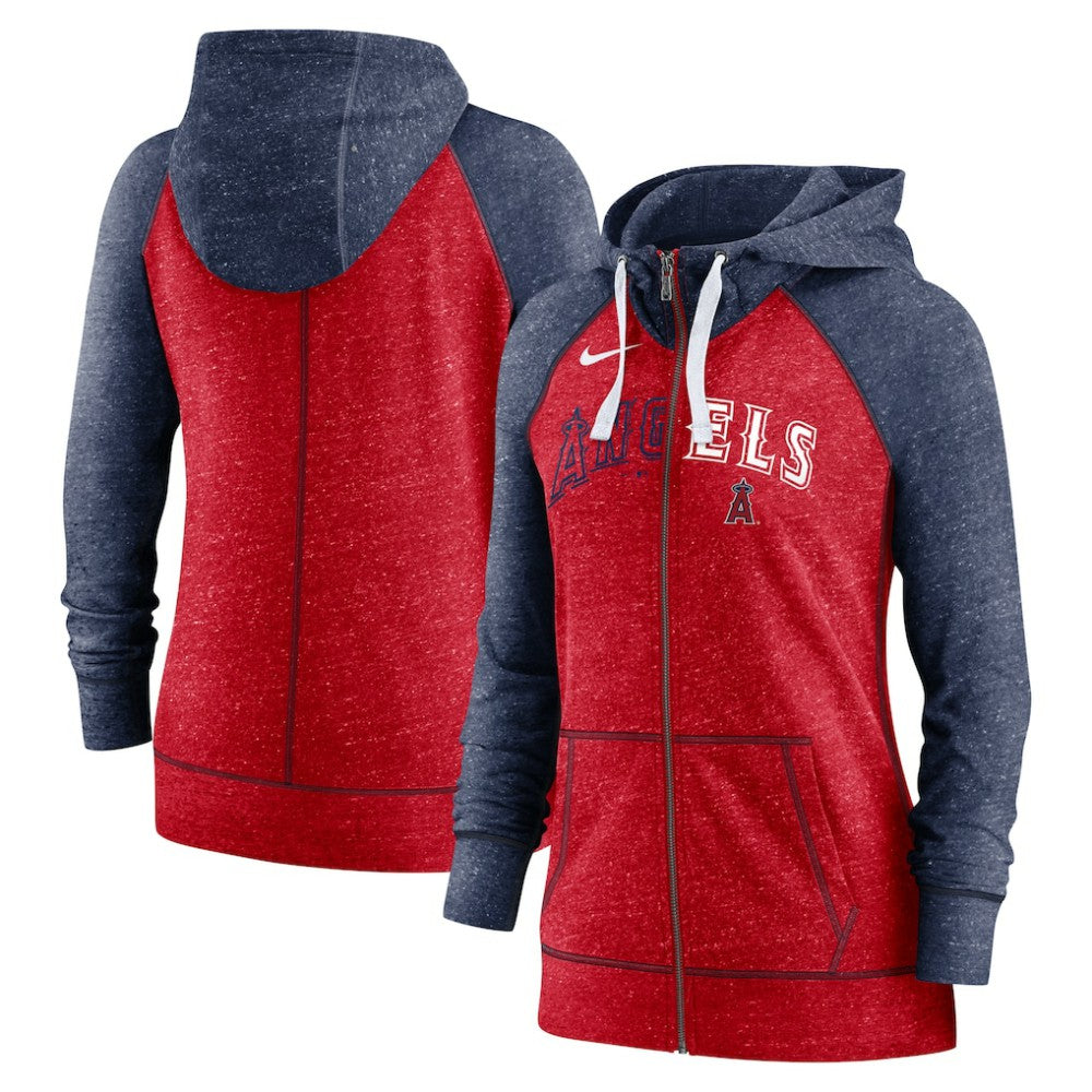 Los Angeles Angels Nike Women's Split Wordmark Gym Vintage Raglan Lightweight Full-Zip Hoodie - MLB