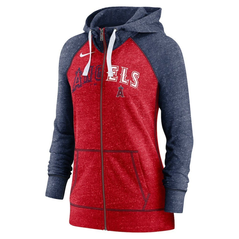 Los Angeles Angels Nike Women's Split Wordmark Gym Vintage Raglan Lightweight Full-Zip Hoodie - MLB