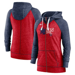 Minnesota Twins Nike Women's Split Wordmark Gym Vintage Raglan Lightweight Full-Zip Hoodie - MLB