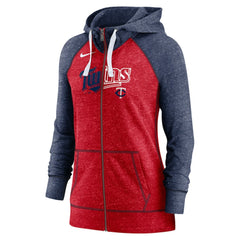 Minnesota Twins Nike Women's Split Wordmark Gym Vintage Raglan Lightweight Full-Zip Hoodie - MLB