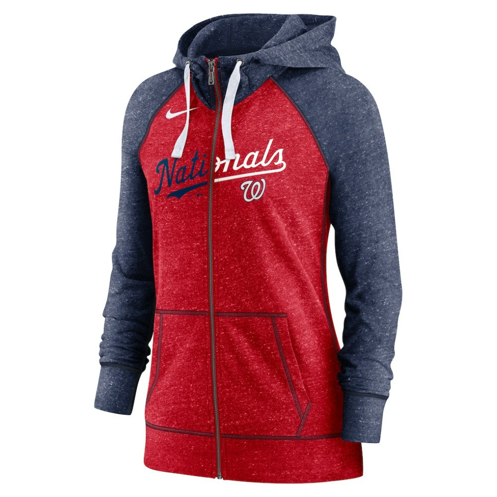 Washington Nationals Nike Women's Split Wordmark Gym Vintage Raglan Lightweight Full-Zip Hoodie - MLB
