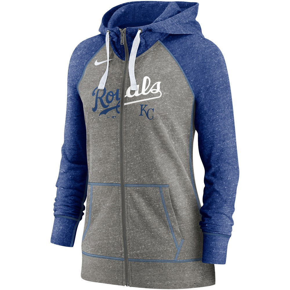Kansas City Royals Nike Women's Split Wordmark Gym Vintage Raglan Lightweight Full-Zip Hoodie - MLB