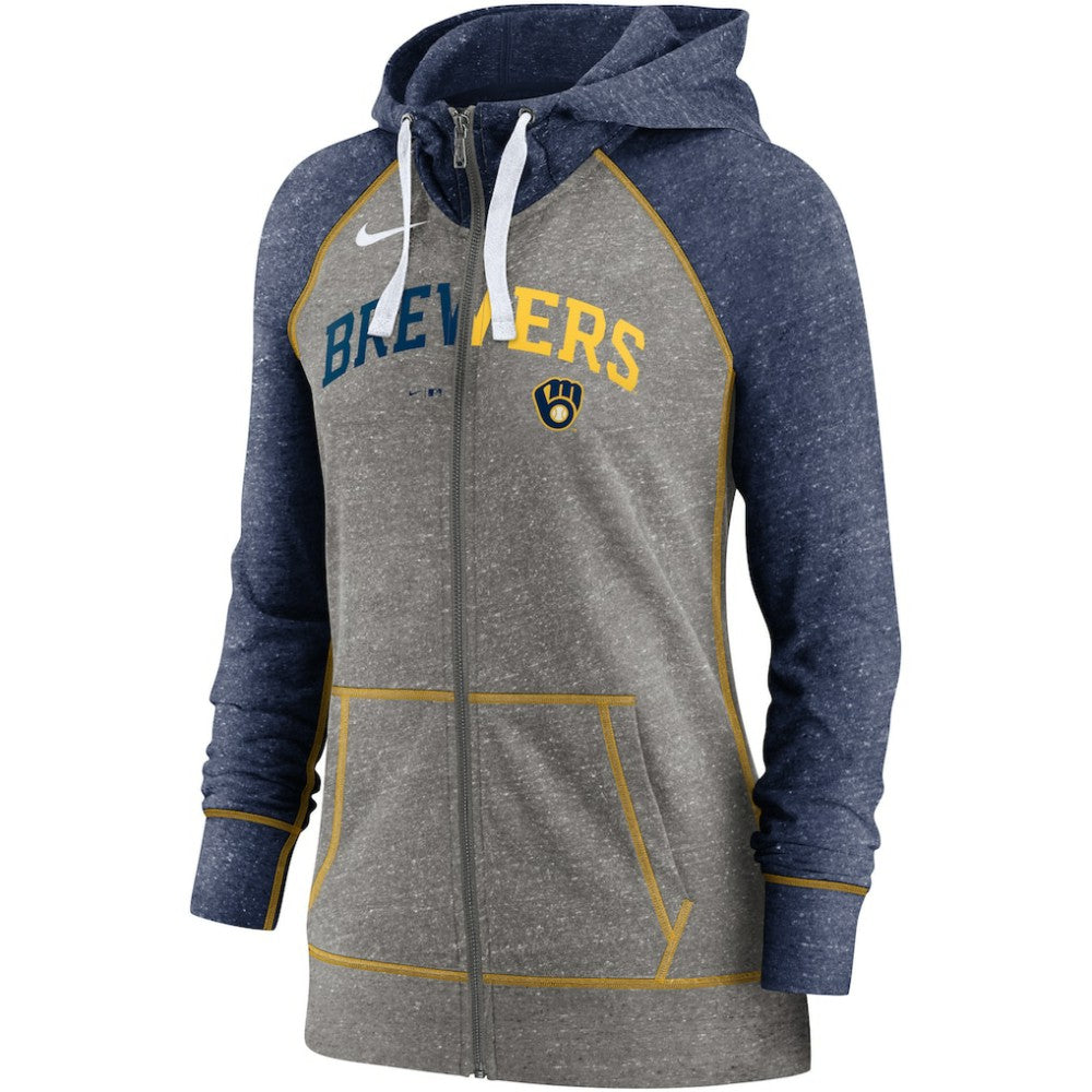 Milwaukee Brewers Nike Women's Split Wordmark Gym Vintage Raglan Lightweight Full-Zip Hoodie - MLB