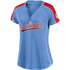 St. Louis Cardinals Fanatics Women's Light Blue/Red True Classic League Diva Pinstripe Raglan V-Neck T-Shirt T-shirts - MLB