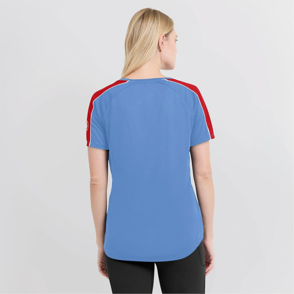 St. Louis Cardinals Fanatics Women's Light Blue/Red True Classic League Diva Pinstripe Raglan V-Neck T-Shirt T-shirts - MLB