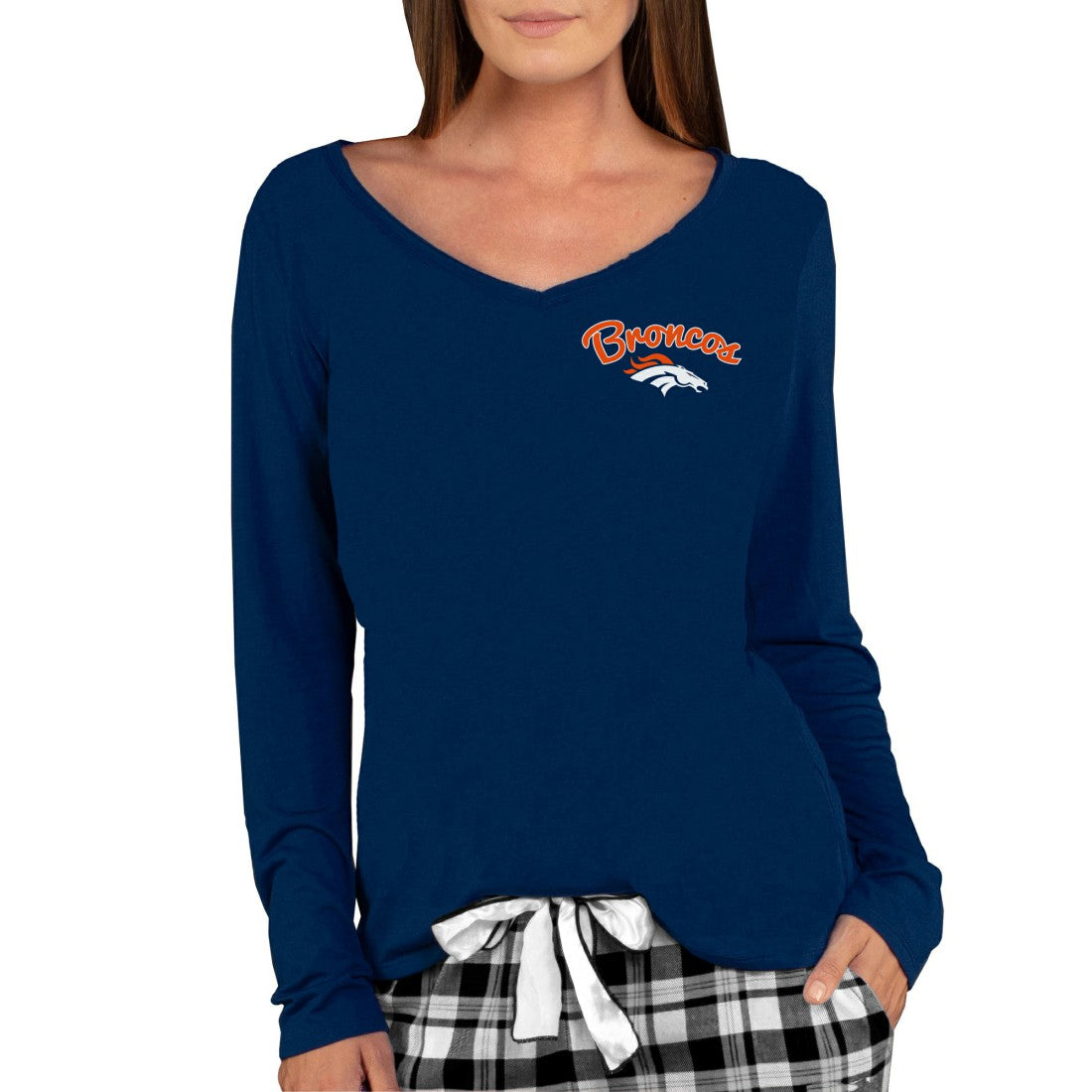 Denver Broncos Concepts Sport Women's Marathon Knit Long Sleeve Lightweight V-Neck Lounge Top Navy | NFL