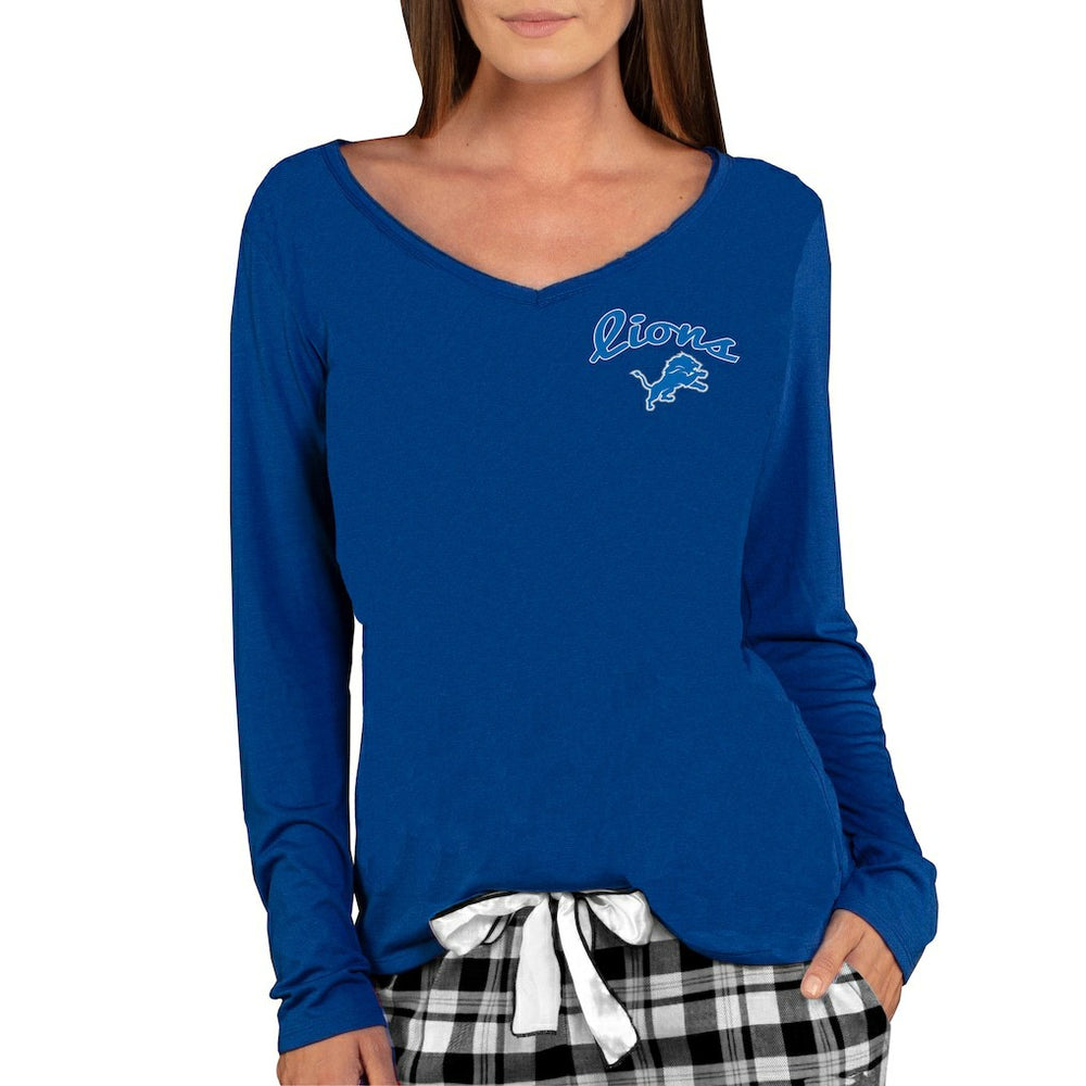 Detroit Lions Concepts Sport Women's Marathon Knit Long Sleeve Lightweight V-Neck Lounge Top Blue | NFL