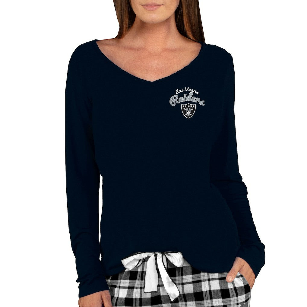 Las Vegas Raiders Concepts Sport Women's Marathon Knit Long Sleeve Lightweight V-Neck Lounge Top Black | NFL