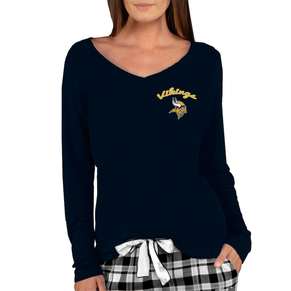 Minnesota Vikings Concepts Sport Women's Marathon Knit Long Sleeve Lightweight V-Neck Lounge Top Black | NFL