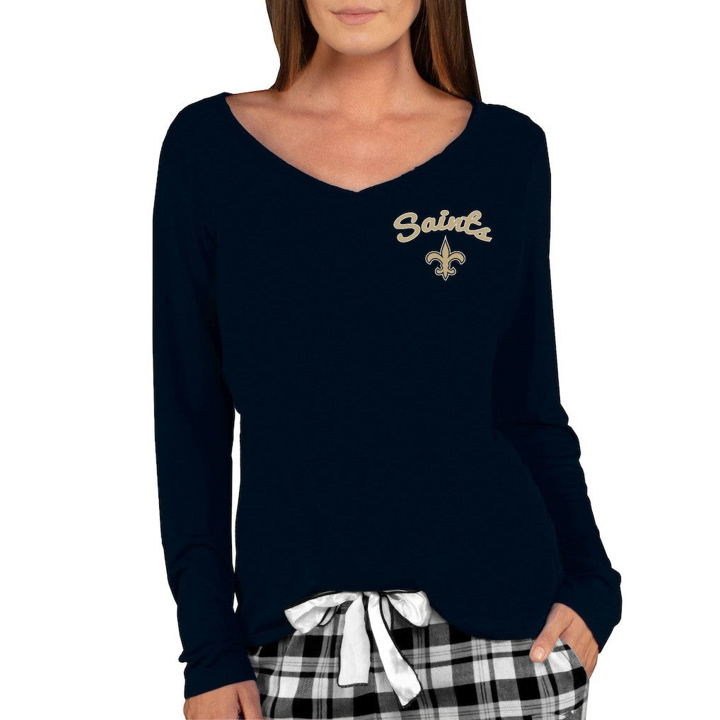 New Orleans Saints Concepts Sport Women's Marathon Knit Long Sleeve Lightweight V-Neck Lounge Top Black | NFL