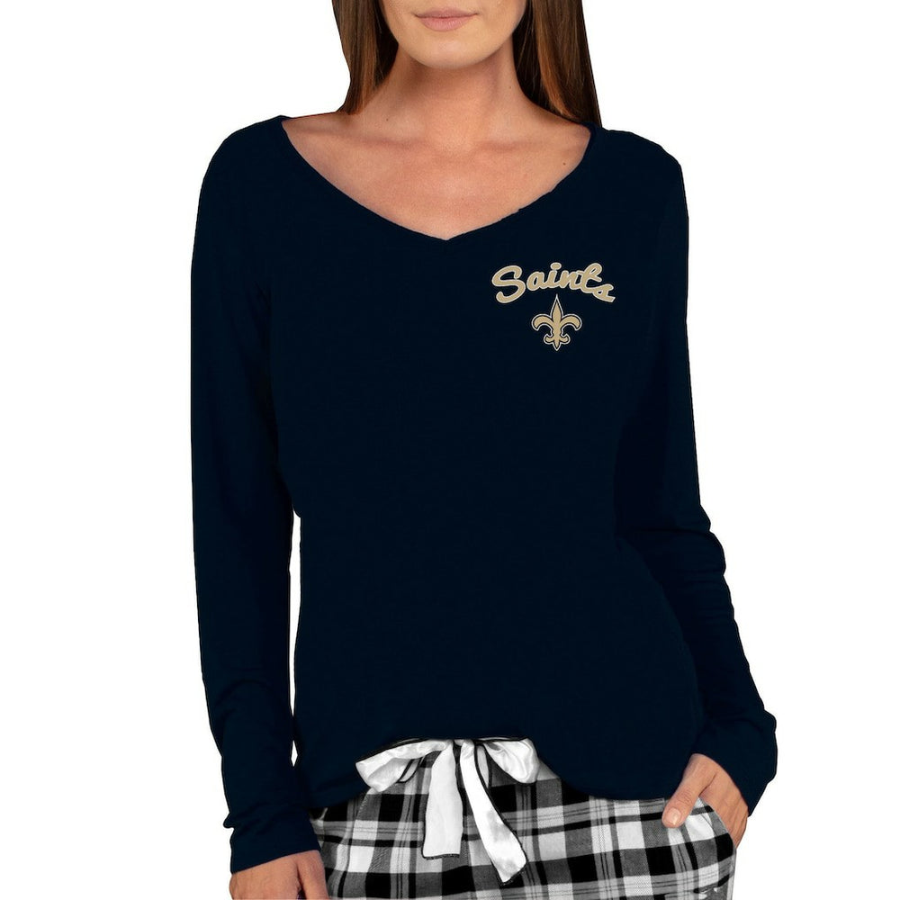 New Orleans Saints Concepts Sport Women's Marathon Knit Long Sleeve Lightweight V-Neck Lounge Top Black | NFL