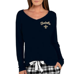 New Orleans Saints Concepts Sport Women's Marathon Knit Long Sleeve Lightweight V-Neck Lounge Top Black | NFL