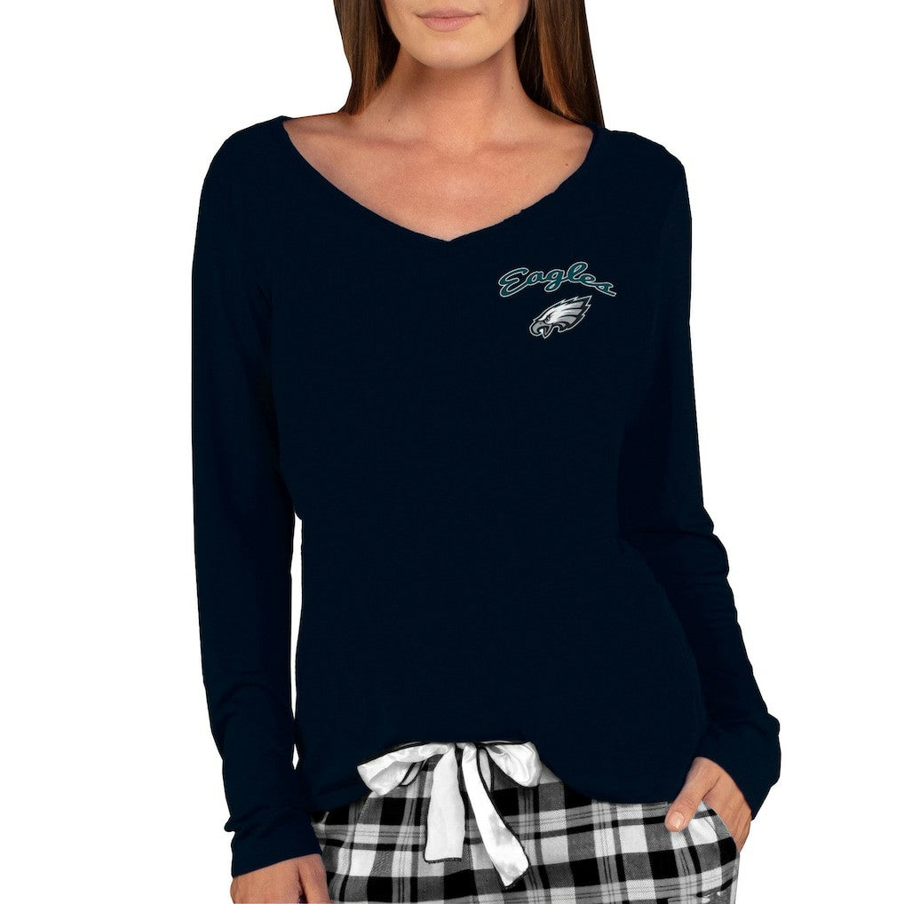 Philadelphia Eagles Concepts Sport Women's Marathon Knit Long Sleeve Lightweight V-Neck Lounge Top Black | NFL