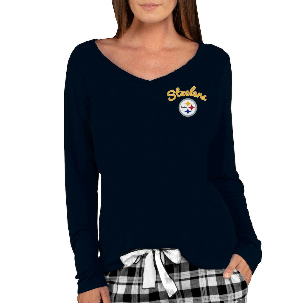 Pittsburgh Steelers Concepts Sport Women's Marathon Knit Long Sleeve Lightweight V-Neck Lounge Top Black | NFL