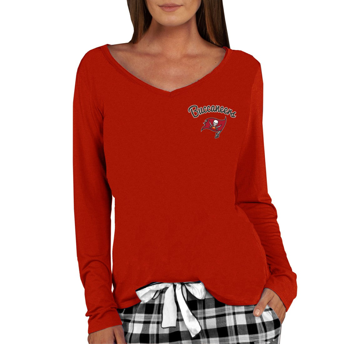 Tampa Bay Buccaneers Concepts Sport Women's Marathon Knit Long Sleeve Lightweight V-Neck Lounge Top Red | NFL