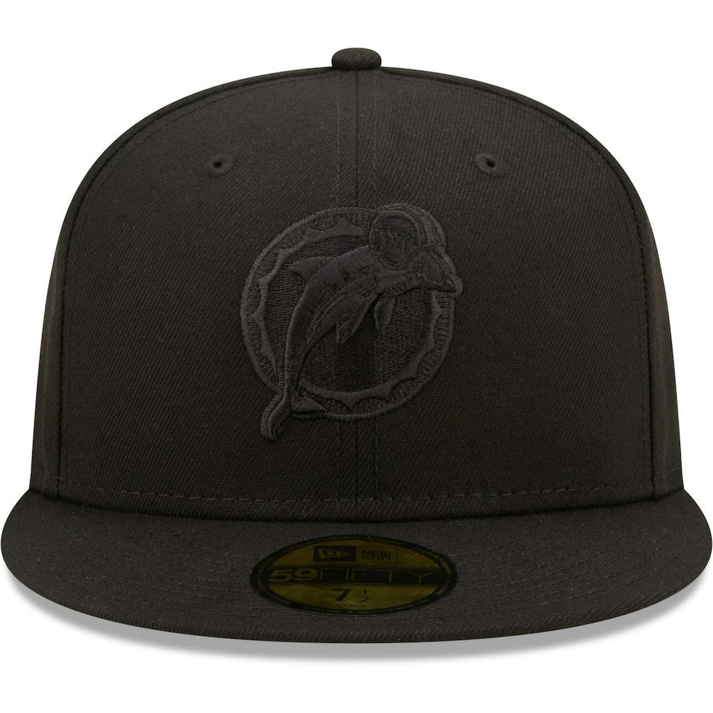 Miami Dolphins New Era Team Black on Black Alternate Logo 59FIFTY Fitted Hat | NFL