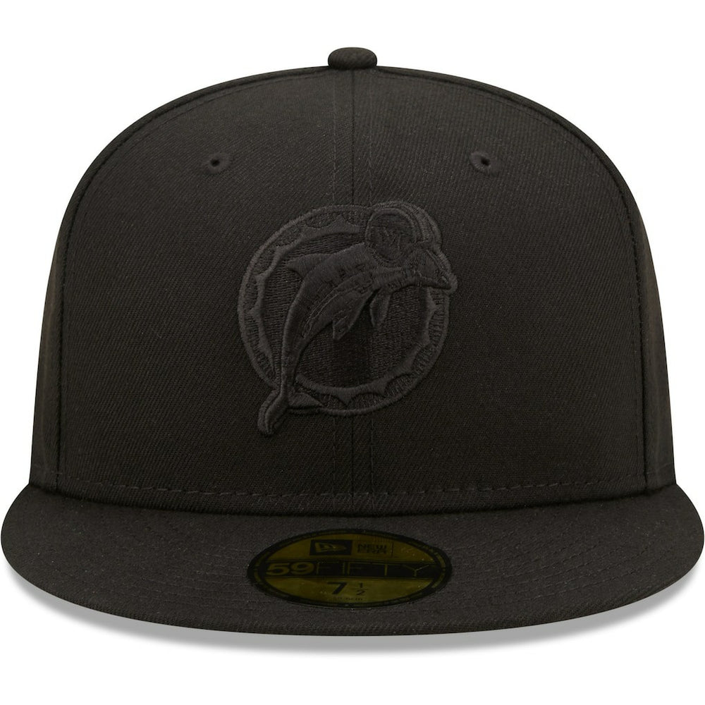 Miami Dolphins New Era Team Black on Black Alternate Logo 59FIFTY Fitted Hat | NFL