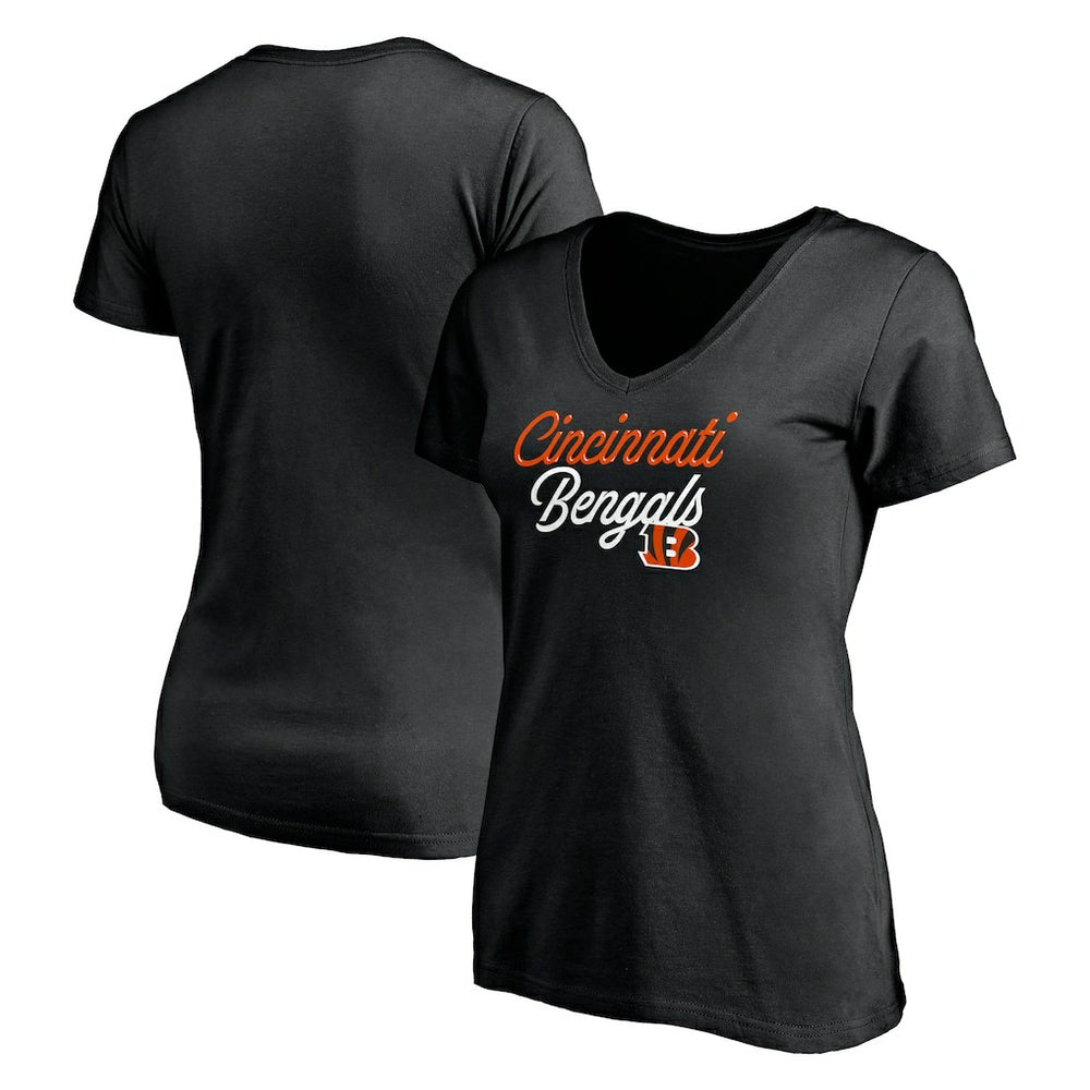 Cincinnati Bengals Women's Long Stride V-Neck T-Shirt Black | NFL