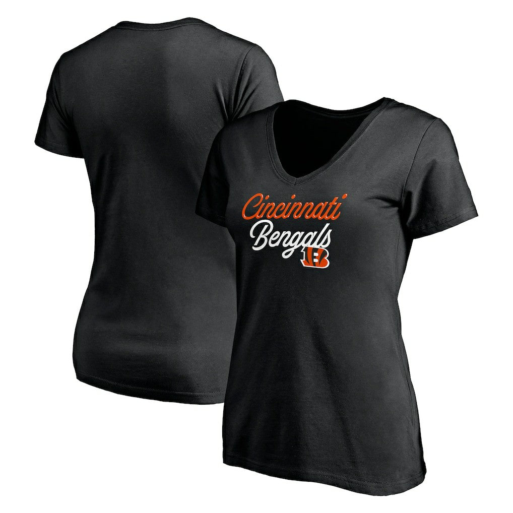 Cincinnati Bengals Women's Long Stride V-Neck T-Shirt Black | NFL