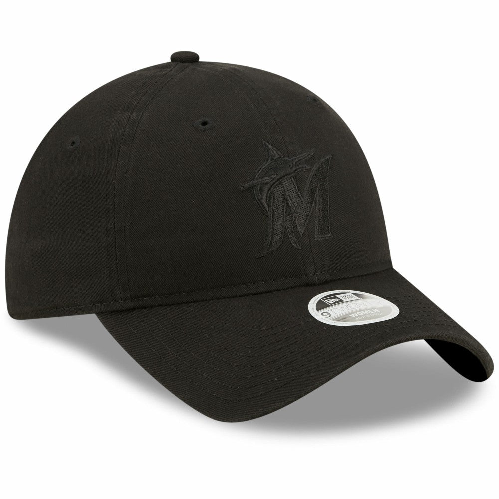 Miami Marlins New Era Women's Black on Black Core Classic II 9TWENTY Adjustable Hat Hats - MLB