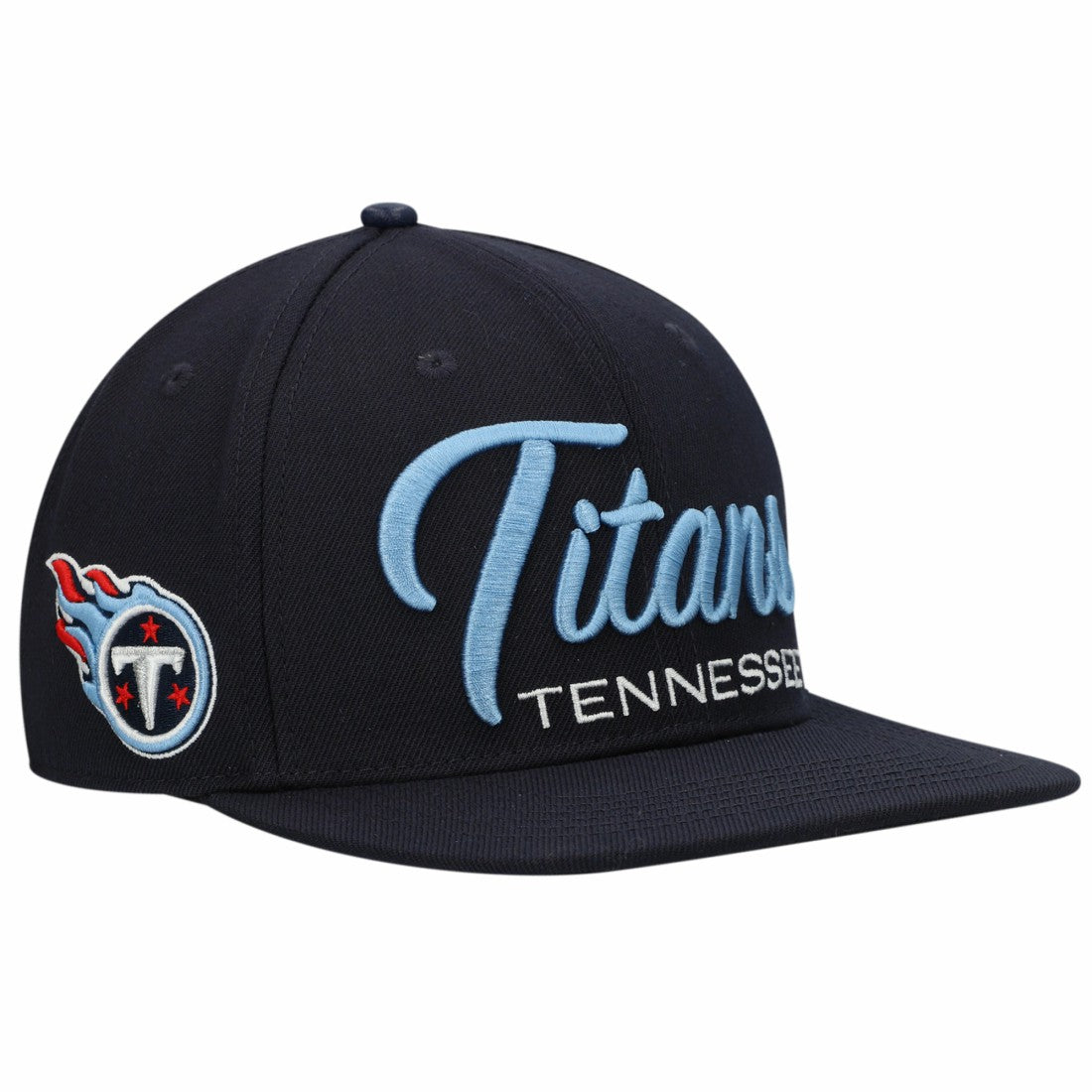 Tennessee Titans Pro Standard Script Wordmark Snapback Hat Navy | NFL