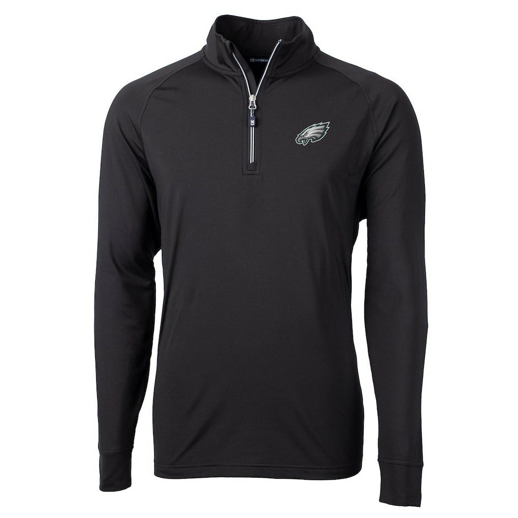 Philadelphia Eagles Cutter & Buck Adapt Eco Knit Quarter-Zip Pullover Jacket Black | NFL